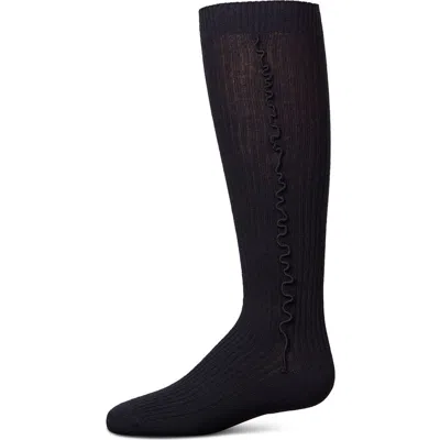 Memoi Kids'  Ribbed Knee Sock With Wavy Line Ruffle In Blue