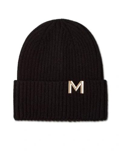 Memoi Ribbed Metal M Cut-out Beanie In Blue