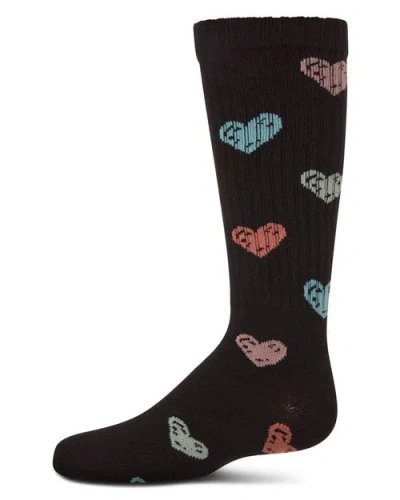 Memoi Kids'  Ribbed Multi Graffiti Hearts Knee Sock In Black