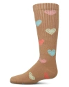 Memoi Kids'  Ribbed Multi Graffiti Hearts Knee Sock In Brown