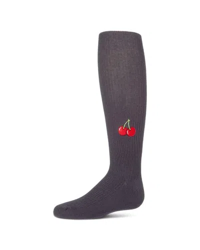 Memoi Kids'  Ribbed Rich Embroidered Cherry Sweater Tights In Gray