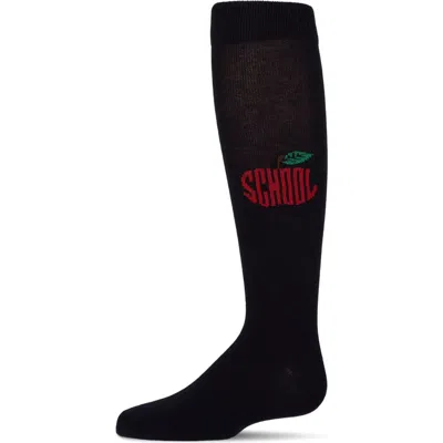 Memoi Kids'  Ribbed School Apple Embroidered Knee Sock In Black