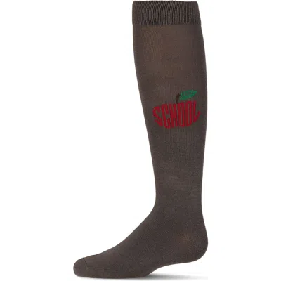 Memoi Kids'  Ribbed School Apple Embroidered Knee Sock In Brown