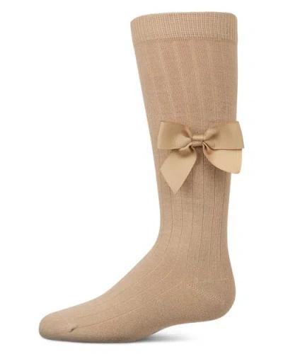 Memoi Kids'  Ribbed Stretch Bow Trim Knee Sock In Brown