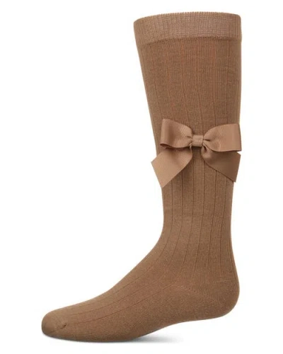 Memoi Kids'  Ribbed Stretch Bow Trim Knee Sock In Orange