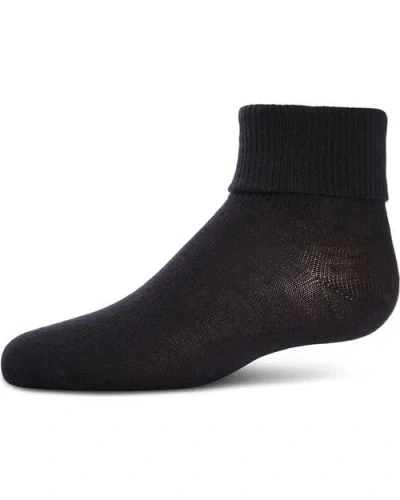 Memoi Ribbed Triple-roll-cuff Ankle Sock In Black