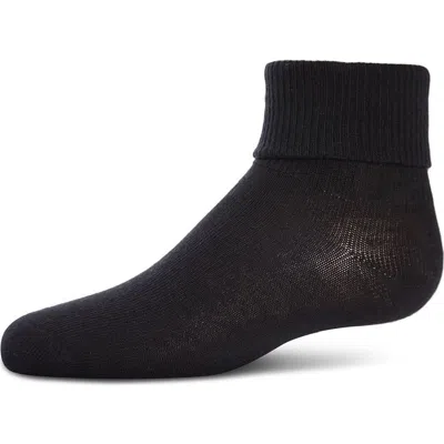 Memoi Kids'  Ribbed Triple-roll-cuff Ankle Sock In Black
