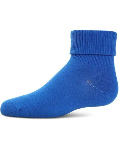 Memoi Ribbed Triple-roll-cuff Ankle Sock In Blue