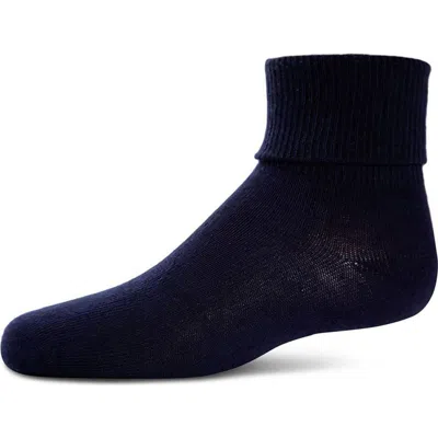 Memoi Kids'  Ribbed Triple-roll-cuff Ankle Sock In Blue