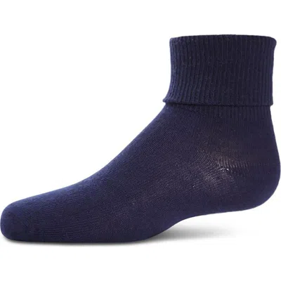 Memoi Kids'  Ribbed Triple-roll-cuff Ankle Sock In Blue