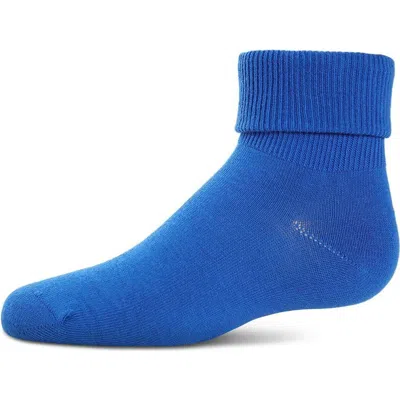 Memoi Kids'  Ribbed Triple-roll-cuff Ankle Sock In Blue