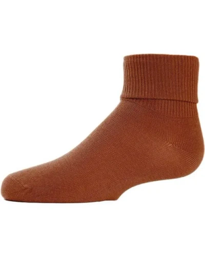 Memoi Babies'  Ribbed Triple-roll-cuff Ankle Sock In Brown
