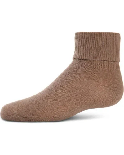 Memoi Babies'  Ribbed Triple-roll-cuff Ankle Sock In Brown