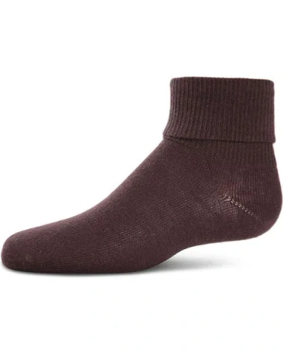 Memoi Babies'  Ribbed Triple-roll-cuff Ankle Sock In Brown