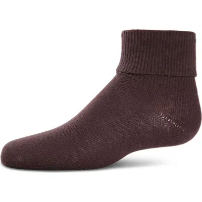 Memoi Kids'  Ribbed Triple-roll-cuff Ankle Sock In Brown