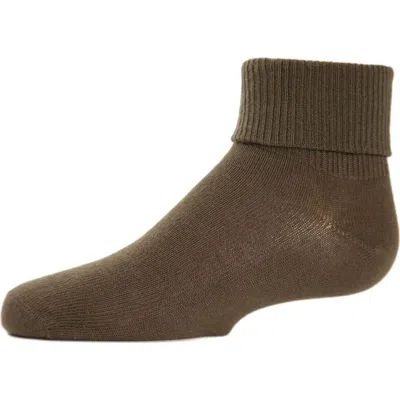 Memoi Kids'  Ribbed Triple-roll-cuff Ankle Sock In Brown