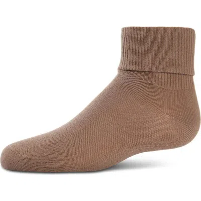 Memoi Kids'  Ribbed Triple-roll-cuff Ankle Sock In Brown