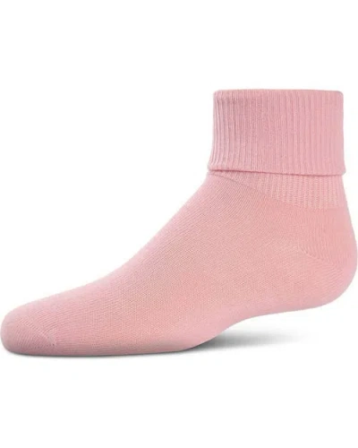 Memoi Kids'  Ribbed Triple-roll-cuff Ankle Sock In Pink