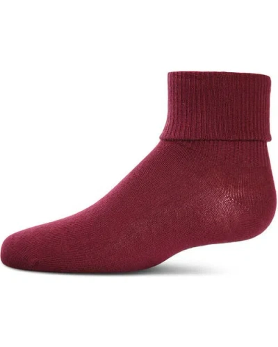 Memoi Ribbed Triple-roll-cuff Ankle Sock In Burgundy