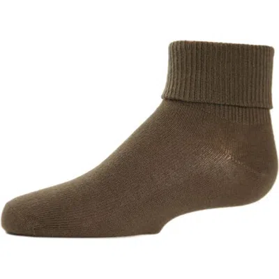 Memoi Babies'  Ribbed Triple-roll-cuff Ankle Sock In Brown