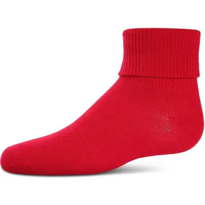Memoi Kids'  Ribbed Triple-roll-cuff Ankle Sock In Red