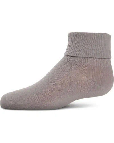 Memoi Ribbed Triple-roll-cuff Ankle Sock In Gray