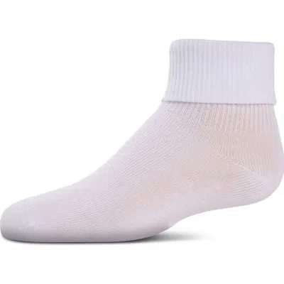 Memoi Kids'  Ribbed Triple-roll-cuff Ankle Sock In White