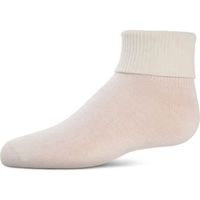 Memoi Kids'  Ribbed Triple-roll-cuff Ankle Sock In White
