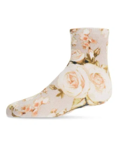 Memoi Kids'  Rose Floral Crew Sock In White