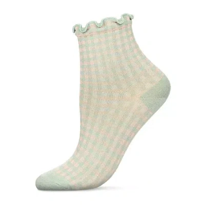 Memoi Ruffle Cuff Womens Breathable 1 Pair Quarter Ankle Socks In Green