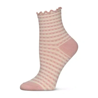 Memoi Ruffle Cuff Womens Breathable 1 Pair Quarter Ankle Socks In Pink