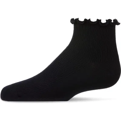 Memoi Kids'  Ruffled Top Thin Ribbed Anklet Socks In Black