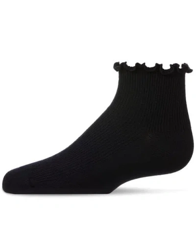 Memoi Babies'  Ruffled Top Thin Ribbed Anklet Socks In Black