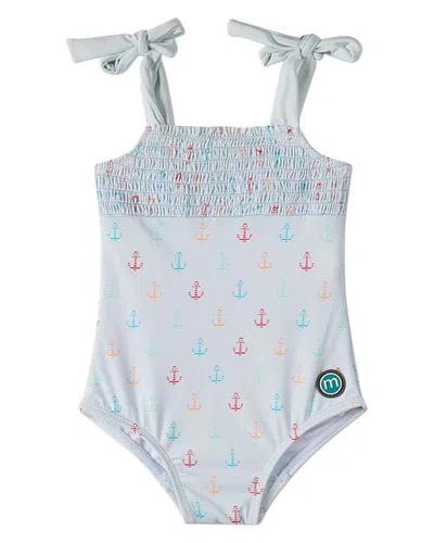 Memoi Babies'  Sail And Anchor Shirred Tie-strap Swimsuit In Blue