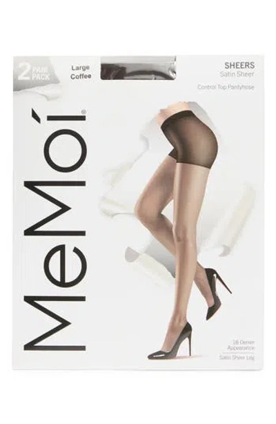 Memoi Satin Sheer Control Top Pantyhose In Black