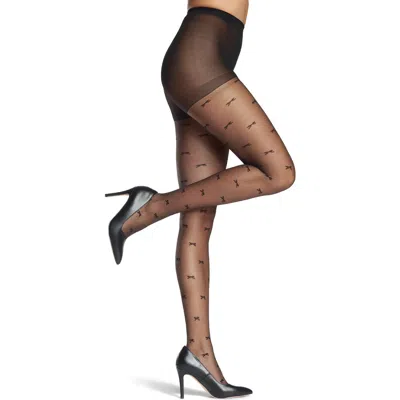 Memoi Sheer Bow Tights In Black