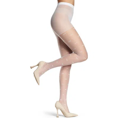 Memoi Sheer Bow Tights In White