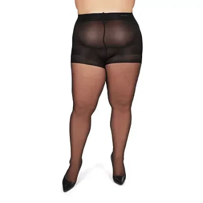 Memoi Sheer Control Top Pantyhose Plus Mm-2207 In Black