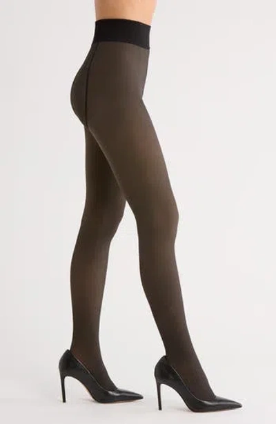 Memoi Sheer Effect Fleece Lined Tights In Black
