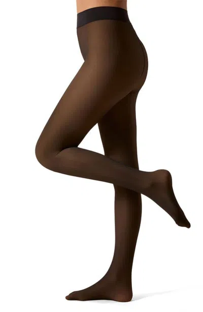 Memoi Sheer Illusion Thermal Tights In Nude-black
