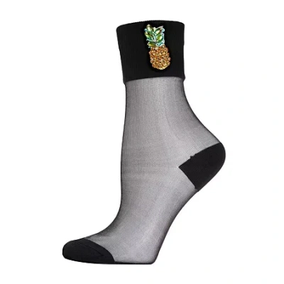 Memoi Sheer Pineapple Womens Breathable 1 Pair Quarter Ankle Socks In Black