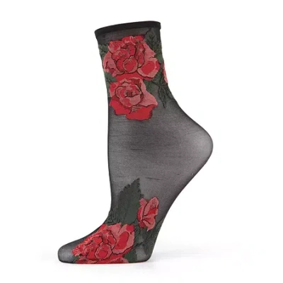 Memoi Sheer Rose Garden Womens Breathable 1 Pair Quarter Ankle Socks In Black