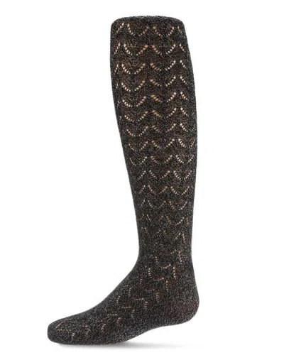 Memoi Babies'  Shimmery Pointelle Textured Lurex Fashion Tights In Brown