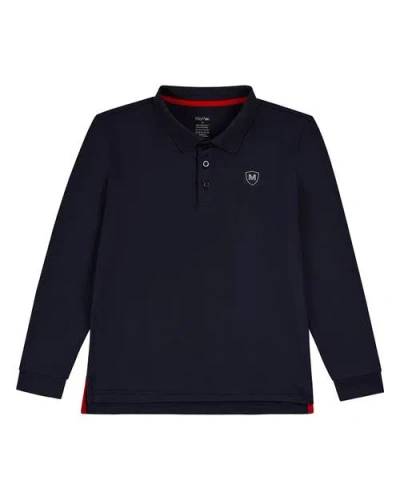 Memoi Kids'  Silky Dri-effect Long Sleeve Polo Shirt In Blue