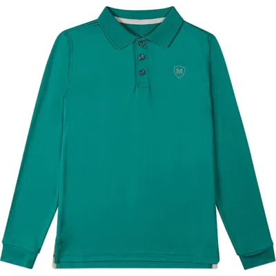 Memoi Kids'  Silky Dri-effect Long Sleeve Polo Shirt In Deep Lagoon