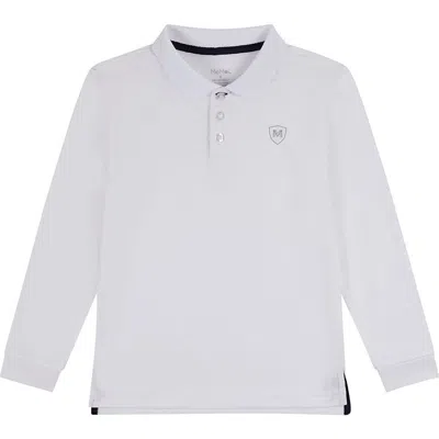 Memoi Kids'  Silky Dri-effect Long Sleeve Polo Shirt In White