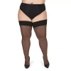 Memoi Silky Sheer Lace Top Thigh Highs Plus In Black