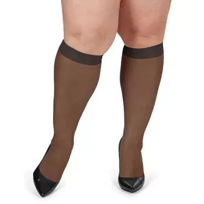 Memoi Silky Sheer Wide Calf 2-pc. Knee Highs Plus In Gray