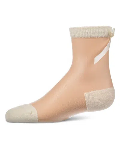 Memoi Silky-sheer Crew Sock With Satin Bow (little Kid & Big Kid) In Winter White
