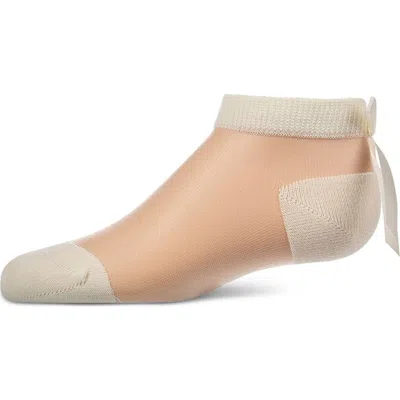Memoi Silky-sheer Micro-mesh Ankle Sock With Satin Bow (baby) In Brown